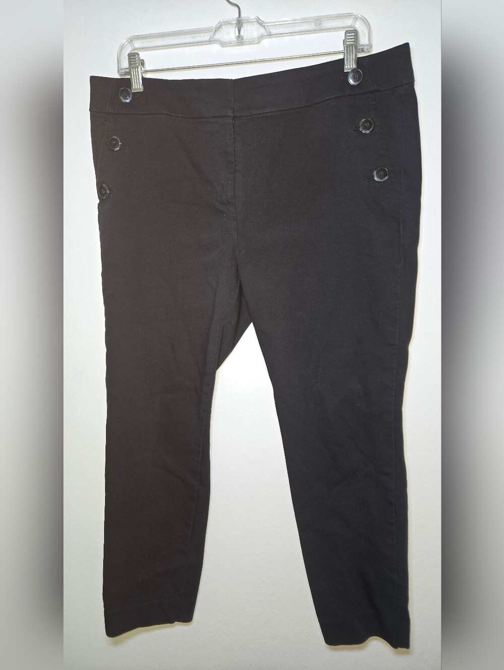 Loft Petites Womens Size 14P Skinny Black Dress Pants Button Detail Classic